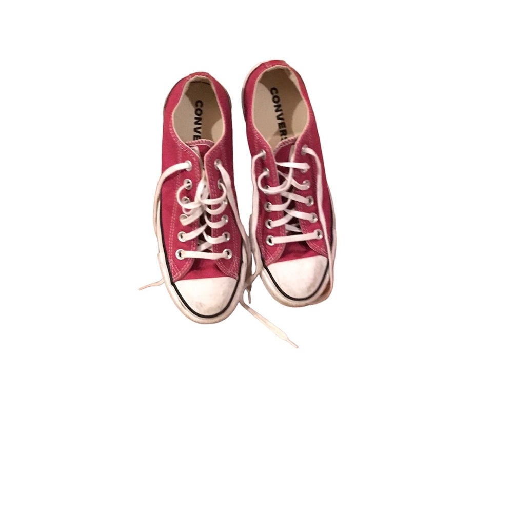 Red and white Converse sneakers. Worn but in good shape.